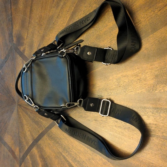 Madden NYC Black Mini Backpack Purse – Vegan Leather Logo Strap Crossbody - Picture 4 of 14